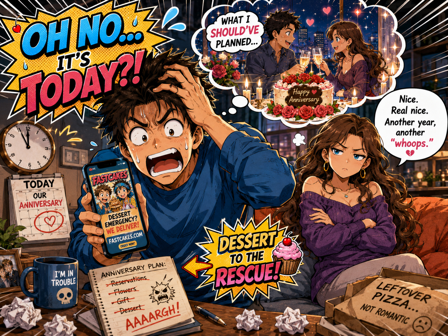 Forgotten anniversary dessert panic comic scene