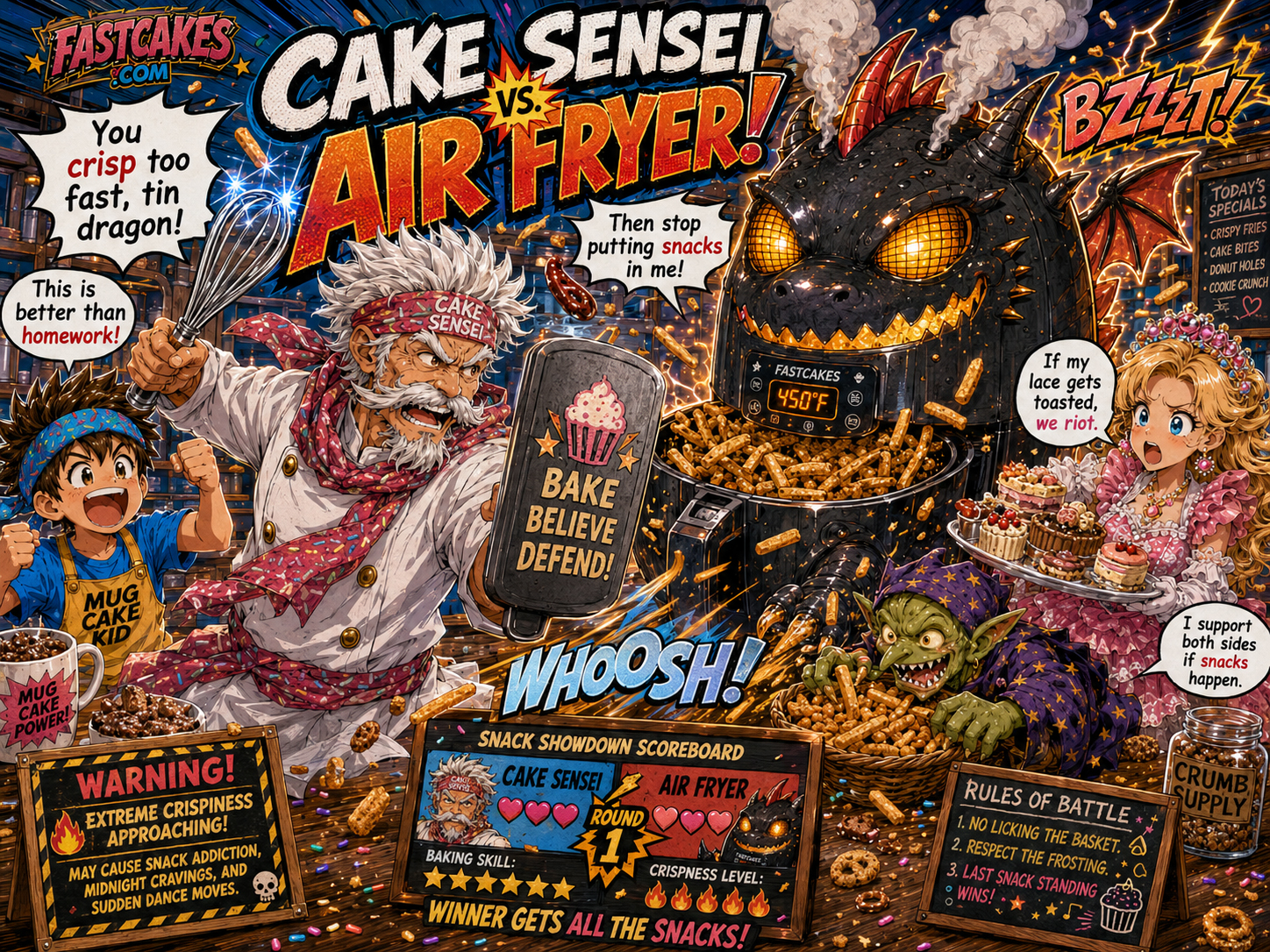 Cake Sensei facing the air fryer in a funny dessert showdown