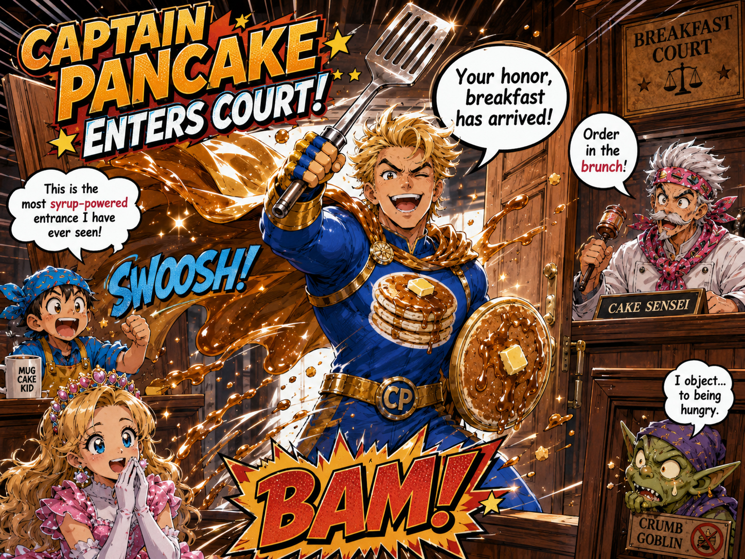 Captain Pancake enters court