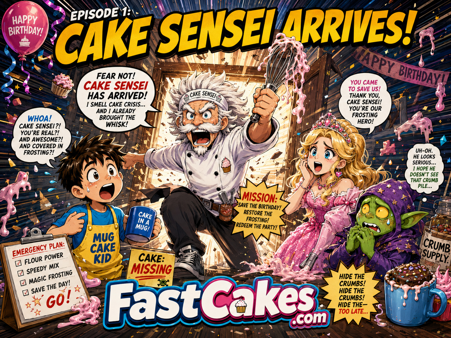Cake Sensei arriving to save the birthday in Episode 1