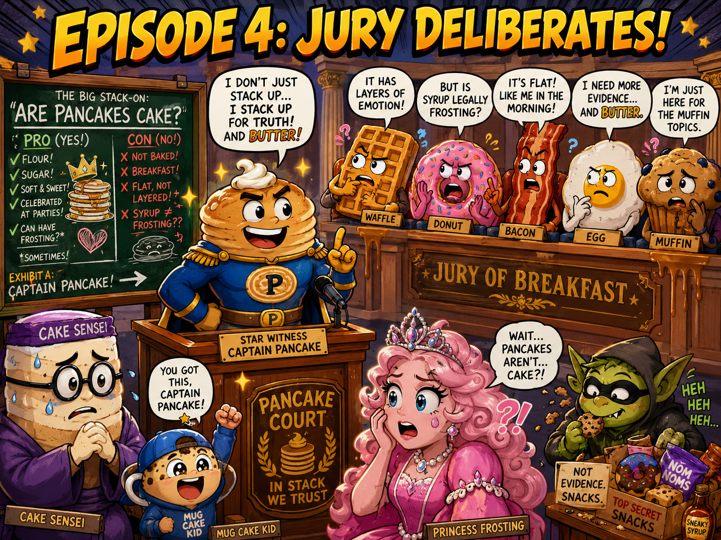 Jury deliberating in Episode 4 pancake court case