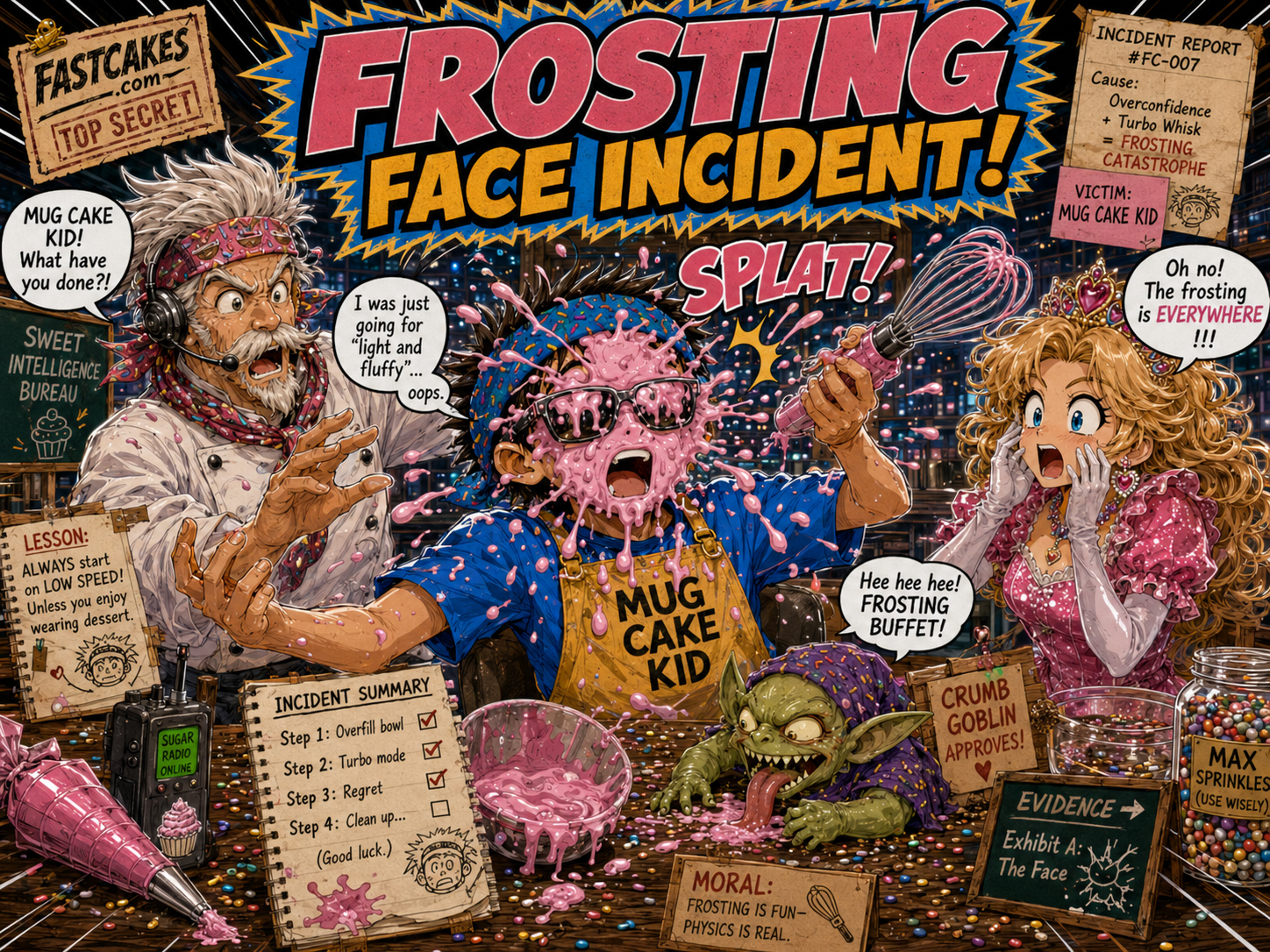 Frosting face incident representing messy but safe kitchen awareness
