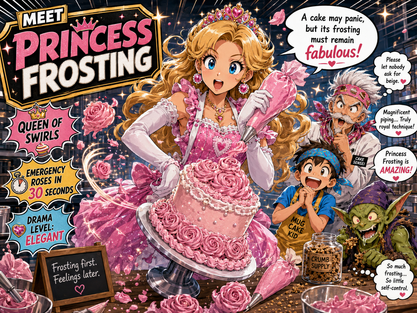 Princess Frosting making a dramatic frosting entrance